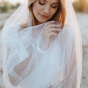 New! Custom made pearl tulle chapel veil